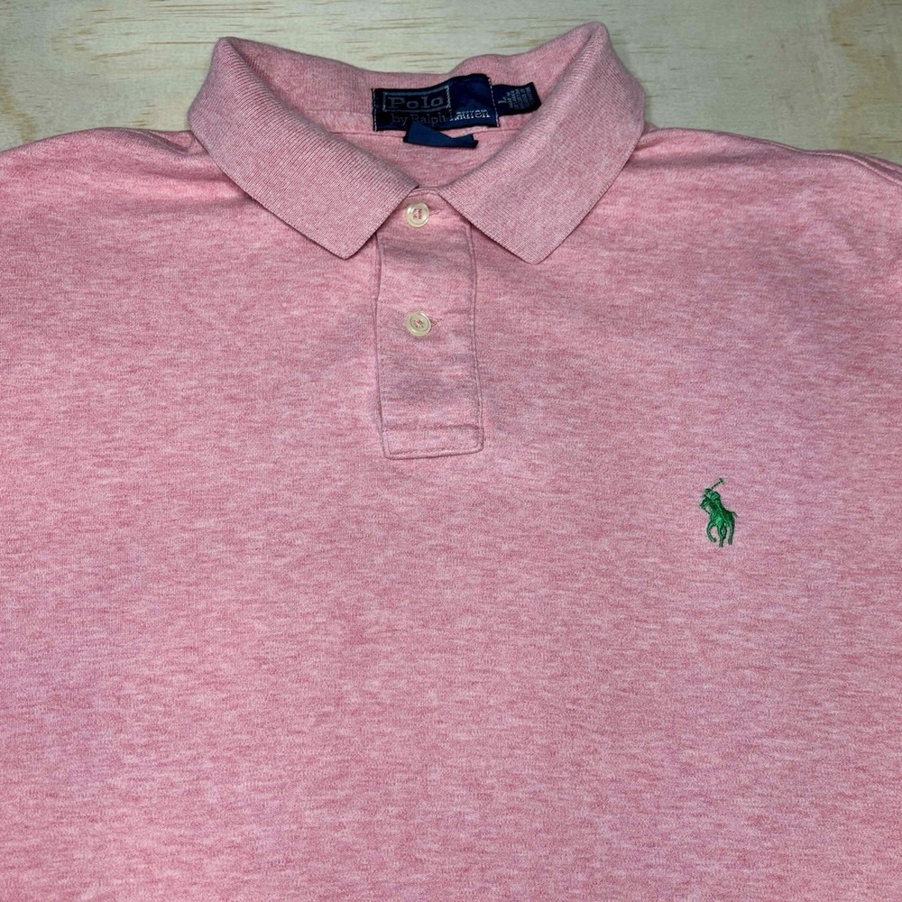 POLO BY RALPH LAUREN Custom Fit Heather Pink Polo Shirt Green Pony Men's L Soft